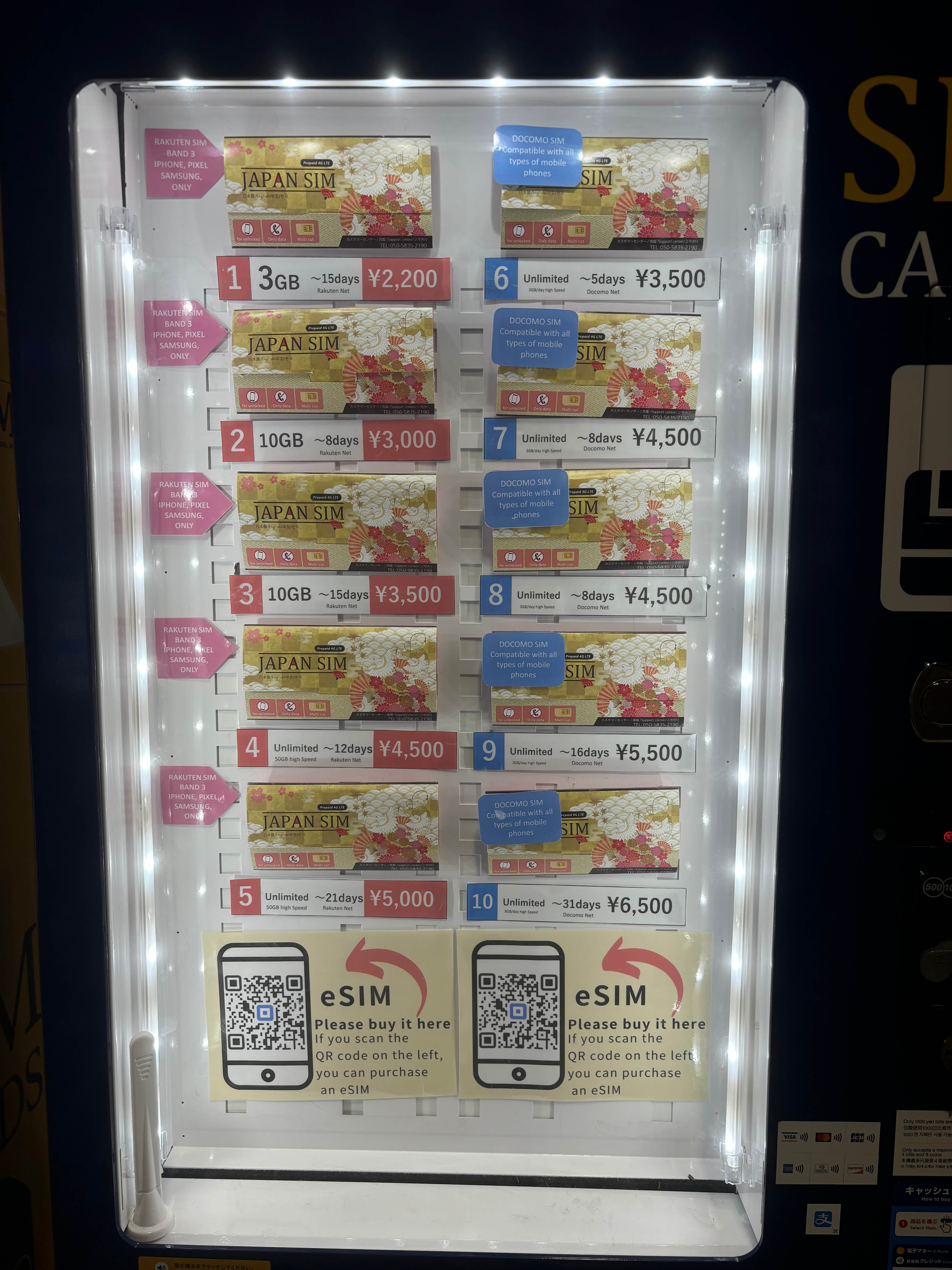 SIM card vending machines