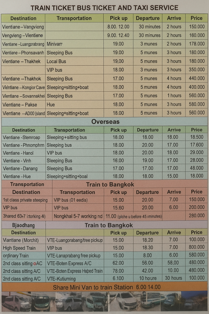 Vientiane Laos Transportation Schedule & Prices