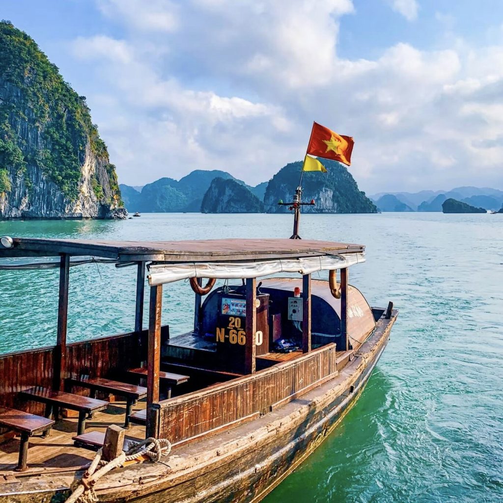 Vietnamese wooden junk boats